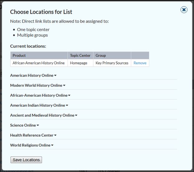choose locations for list