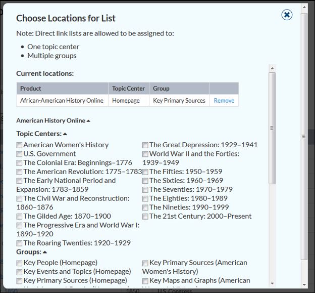 selecting locations for lists