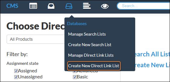 create new list dropdown from top menu